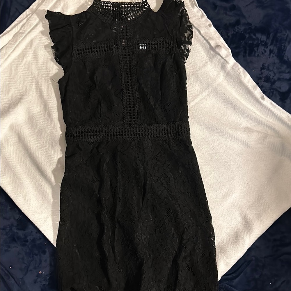 She + Sky Black Sheath Dress with Flutter Sleeves